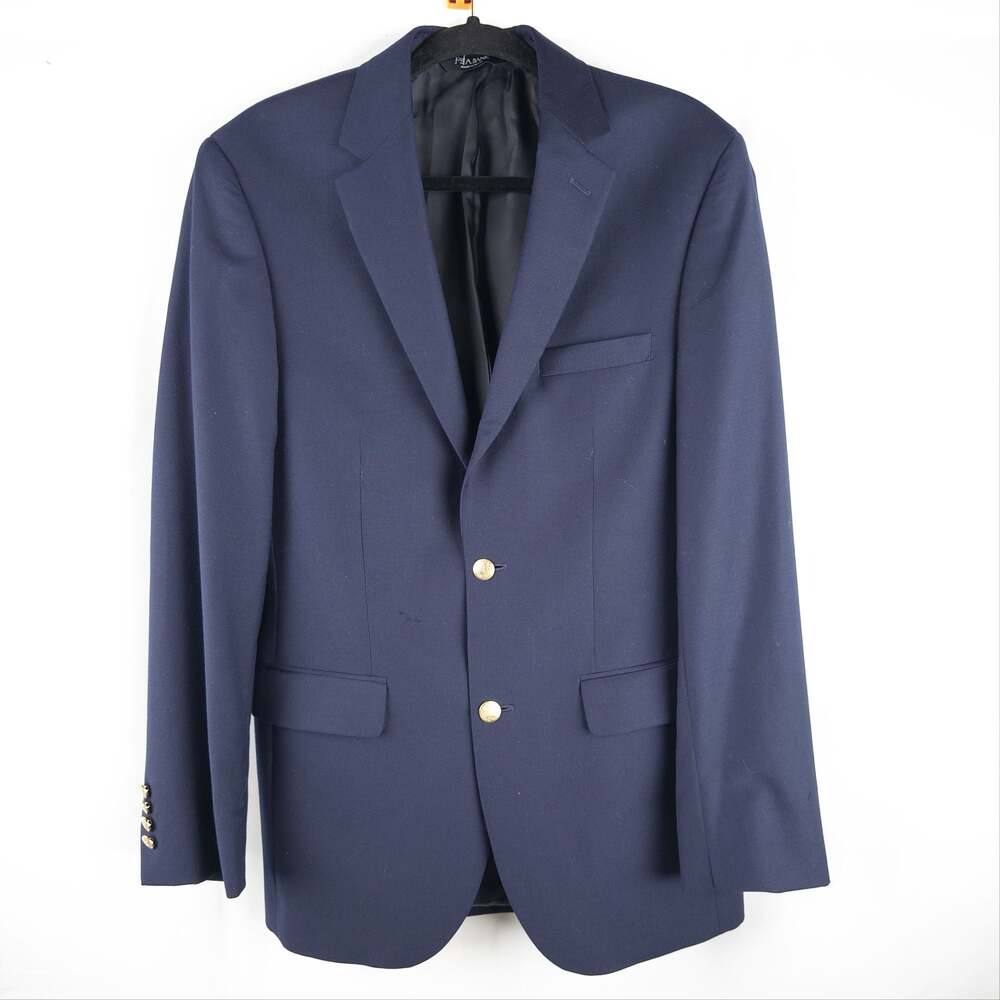 Jos. A. Bank Signature Navy Blue Wool Blazer with Gold Buttons